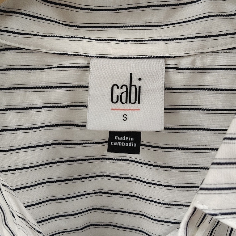 CABI Linear Button Up Blouse 4530 White with Black Stripes Size S - Picture 6 of 9